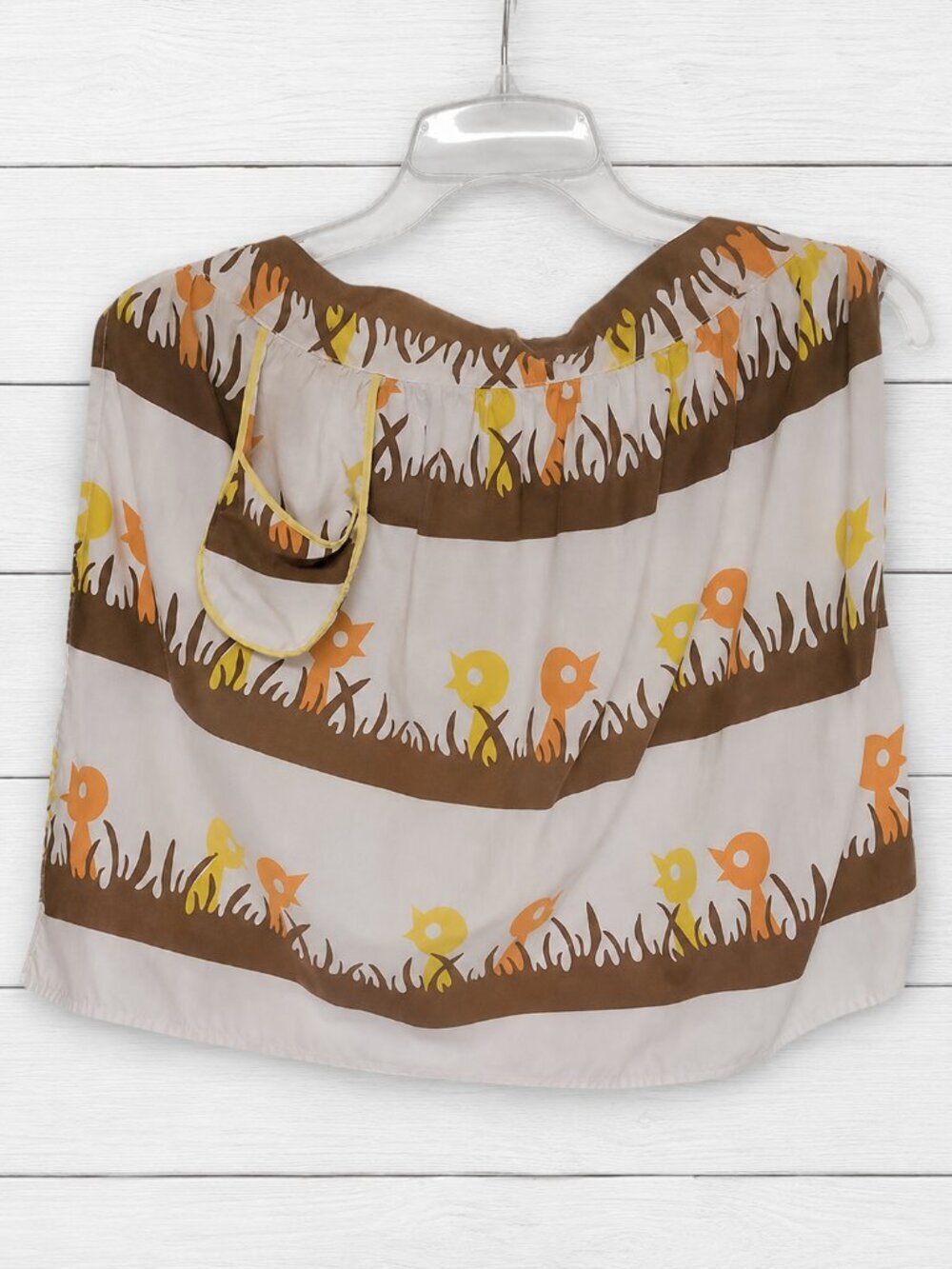 Vintage 70s Baby Chick Apron Brown Orange Yellow Retro Kitchen Cottagecore